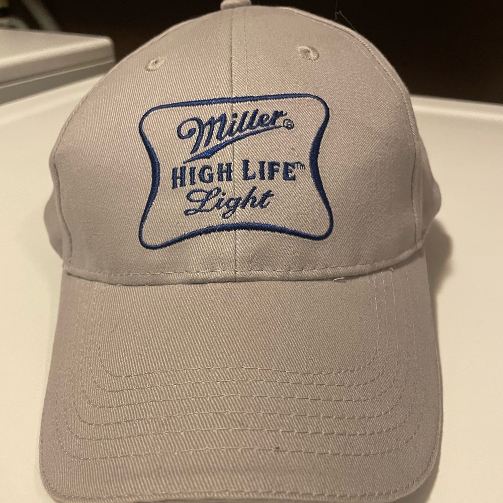 Vintage ACME Miller High Life Light Gray Navy Hat New